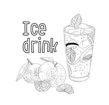 Hand drawn vector summer ice drink with cittrus. Lemon and mint. Detox water Stock-Illustration
