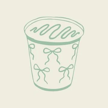 Hand drawn vector of a sweet dessert cup with chocolate drizzle on top and Stock Illustration