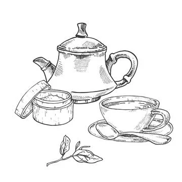 Hand drawn vector tea ceremony set Stock Illustration