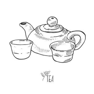Hand drawn vector tea ceremony set Stock Illustration