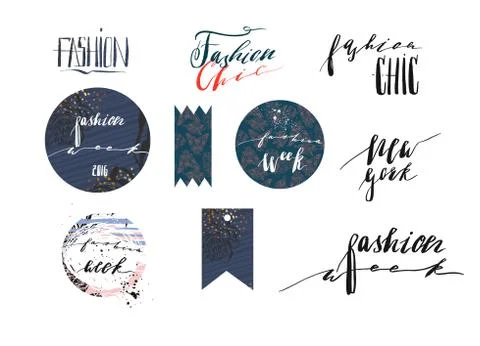 Hand drawn vector template collection with handwritten lettering phases New York 스톡 일러스트