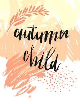 Hand drawn vector textured card template in orange colors with Autumn child Stock Illustration