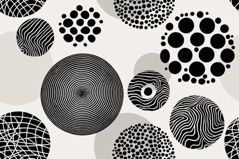 Hand drawn vector textured circles seamless pattern. Black pattern shape texture イラスト素材