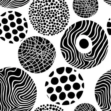 Hand drawn vector textured circles seamless pattern. Black pattern shape texture Illustrazione stock