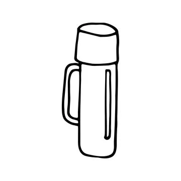 Hand drawn vector thermos camping clipart. Isolated on white bac Stock Illustration