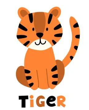 Hand drawn vector tiger. Cute cartoon baby illustration Stock Illustration