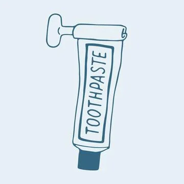 Hand drawn vector of a toothpaste tube with a rolling squeezer key. Blue line Stock Illustration