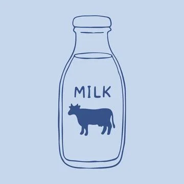 Hand drawn vector of a traditional glass milk bottle with a metal screw cap and Stock-Illustration