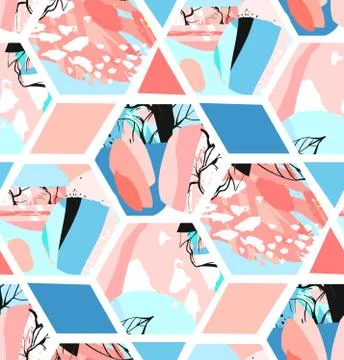 Hand drawn vector universal textured abstract seamless pattern with hexagon Stock Illustration