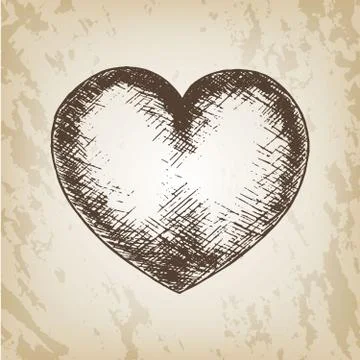 Hand drawn vector Valentine day illustration - love heart sketch. Brown paper Stock Illustration