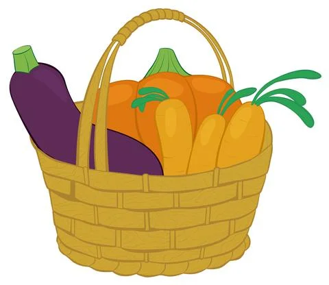 Hand drawn vector vegetables in straw basket Stock Illustration