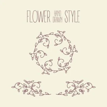 Hand drawn vector vintage branches and wreathes Stock Illustration