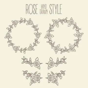 Hand drawn vector vintage branches and wreathes Stock Illustration