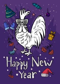 Hand-drawn vector vintage hipster style rooster Stock Illustration
