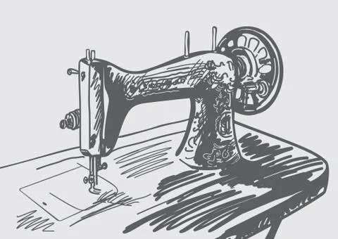 Hand drawn vector vintage sewing machine Stock Illustration