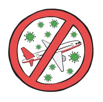 Hand drawn vector of Wuhan corona virus, covid-19. Travel restrictions and ba Stock Illustration