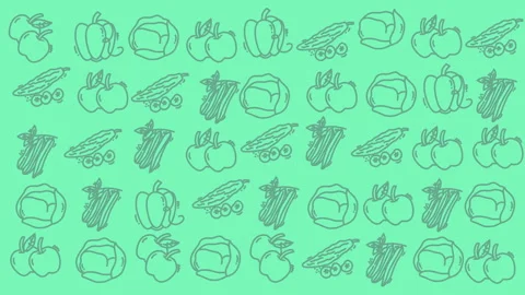 Hand drawn vegetable doodles on mint background stock video 库存影片 329848538