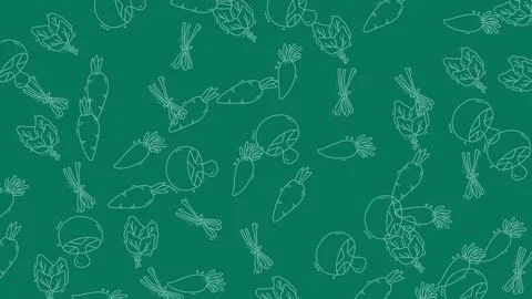Hand Drawn Vegetable Outline Pattern on Green Background. Stock Illustration