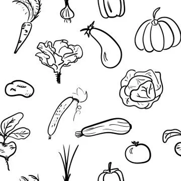 Hand drawn vegetable seamless pattern. Vector illustration Stock Illustration