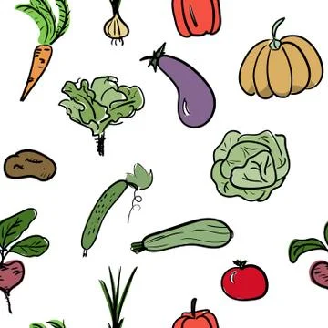 Hand drawn vegetable seamless pattern. Vector illustration Stock Illustration