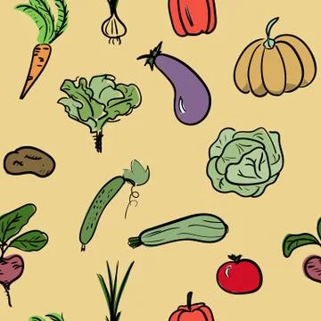 Hand drawn vegetable seamless pattern. Vector illustration Stock Illustration