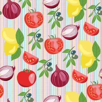 Hand drawn vegetables collection on stripes background. Stock Illustration