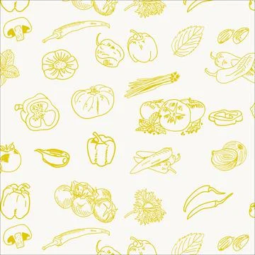 Hand drawn vegetables seamless pattern. Vector. Stock Illustration