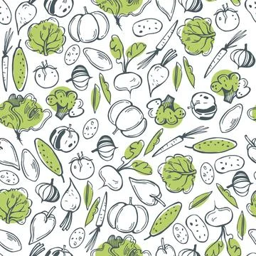 Hand-drawn  vegetables. Vector pattern Stock Illustration