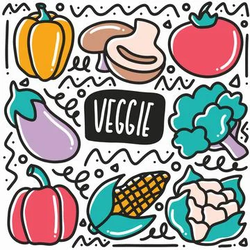 Hand drawn veggie doodle set Stock Illustration