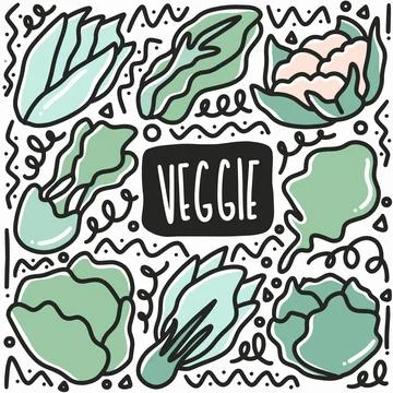 Hand drawn veggie doodle set Stock Illustration
