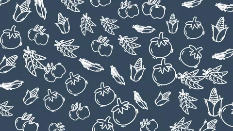 Hand-drawn veggies float on dark background Vidéo 333465816