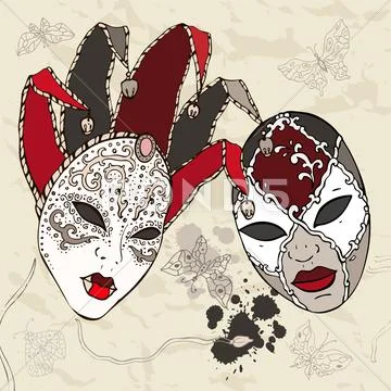 Hand drawn venetian carnival masks. Stock Illustration