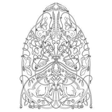 Hand drawn vertical pattern with birds and peas isolate on white 스톡 일러스트