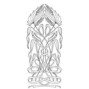 Hand drawn vertical pattern with bow and ears of corn isolate on white Ilustración de archivo