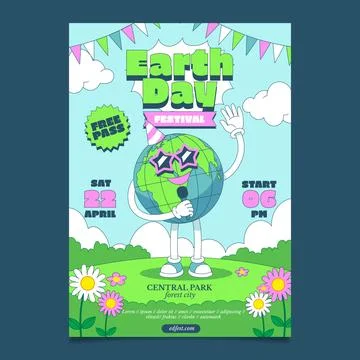 Hand drawn vertical poster template for earth day celebration Stock Illustration