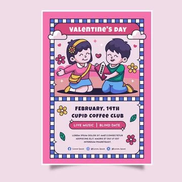 Hand drawn vertical poster template for valentines day celebration Stock Illustration