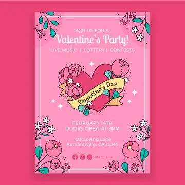 Hand drawn vertical poster template for valentines day celebration Stock Illustration