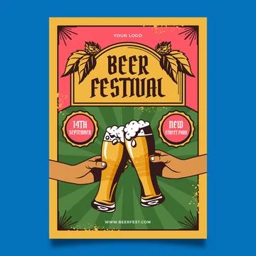 Hand drawn vertical poster template for oktoberfest beer festival celebration Stock Illustration