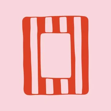 Hand drawn vertical rectangular frame with wide red stripes on pink background Stock Illustration