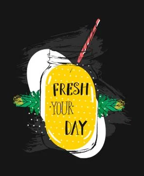 Hand drawn vetor abstract creative funny summer time illustration with glass jar Stock Illustration