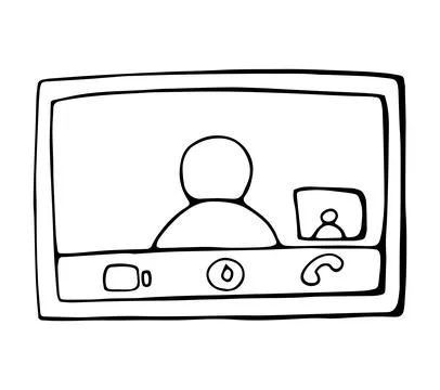 Hand Drawn Video Call Screen Minimal Line Art Communication Illustration Stock Illustration