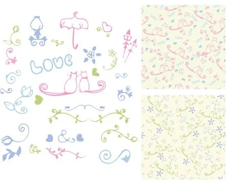 Hand drawn vintage design elements and seamless pattrern Stock Illustration