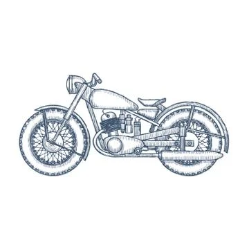 Hand Drawn Vintage Motorcycle vector logo design template. bikeshop or Stock Illustration