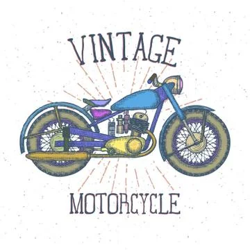 Hand Drawn Vintage Motorcycle vector logo design template. bikeshop or Stock Illustration