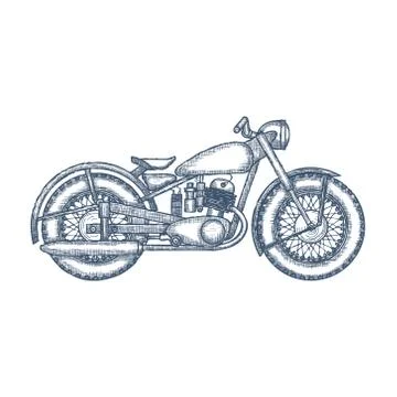 Hand Drawn Vintage Motorcycle vector logo design template. bikeshop or 스톡 일러스트