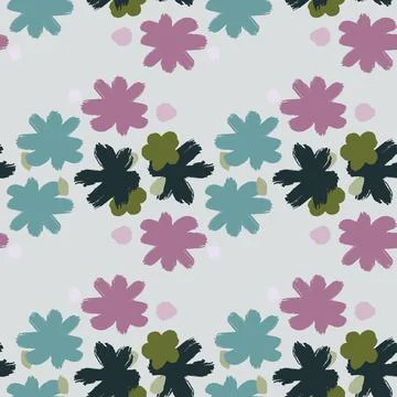 Hand drawn vintage seamless pattern with blue and lilac flower elements. Past Illustrazione stock