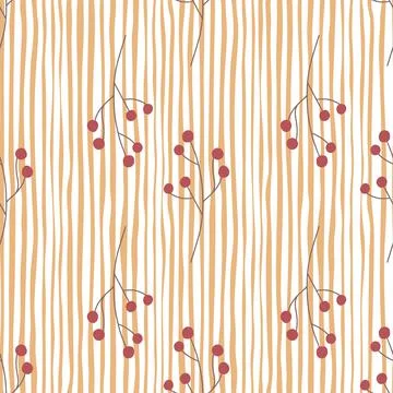Hand drawn vintage seamless pattern with red simple botanic berries shapes. W 스톡 일러스트