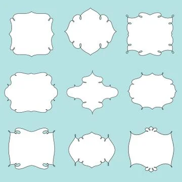 Hand drawn vintage styled frames, labels. Set of decoration elements Stock Illustration