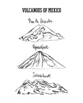 Hand drawn volcanoes Stock Illustration
