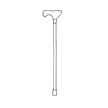 Hand-drawn Walking cane. Old arm handle healthcare crook walker tool. Broke.. Stock Illustration